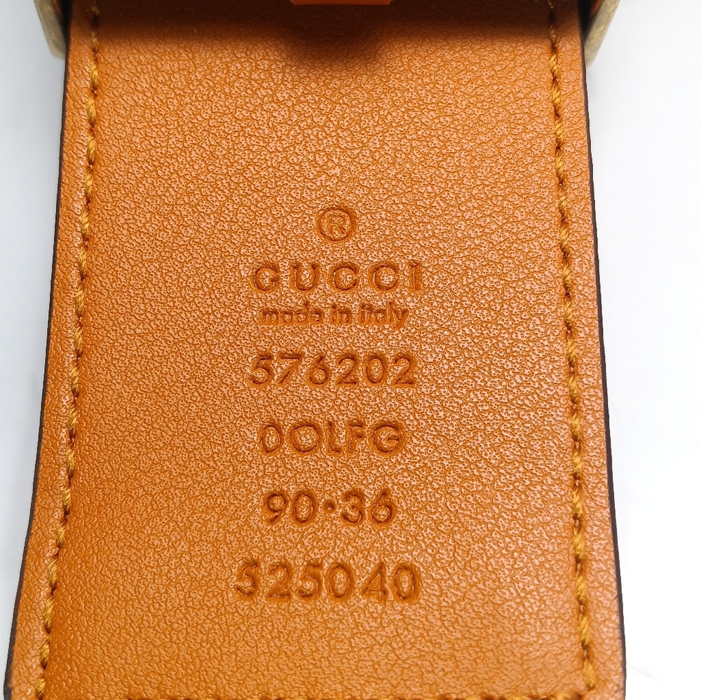 NEW GUCCI GG WIDE BELT GOLD-TONE TORCHON BUCKLE COGNAC/BLACK LEATHER SZ 36/90 - Picture 6 of 16